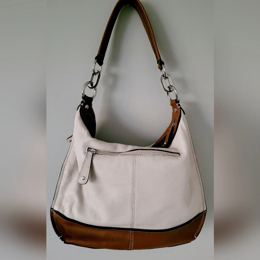 Tignanello Hobo 100% Genuine Leather Shoulder Bag Large Cream/Cognac 14